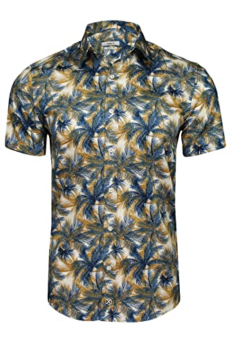 Xact Herren Baumwoll-Hawaiihemd mit Palmenmotiv, kurzärmlig (Blue/Gold) XL von Xact