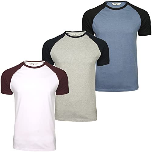 Xact Herren-Baumwoll-T-Shirts mit Raglan-Kurzarm und Rundhalsausschnitt, 3er-Pack (3-Pack - Navy/Wine/Black Raglan) L von Xact