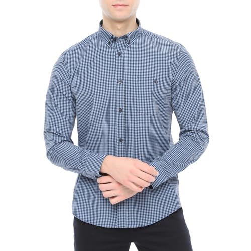 Xact Herren Freizeithemden 'Gingham' Kariert Polokragen Langarm (Denim Blue/Navy) L von Xact