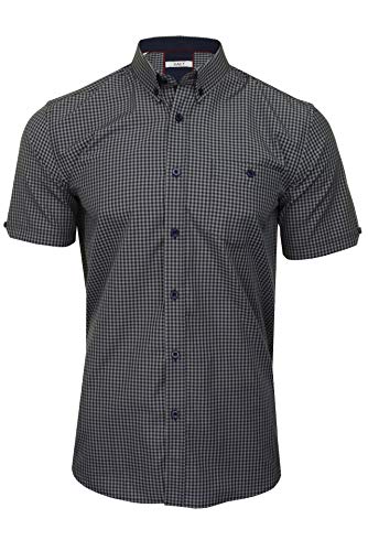 Xact Herren Kurzarmhemd mit Gingham-Karo, Button-Down-Kragen, Normale Passform (Grey/Navy) L von Xact