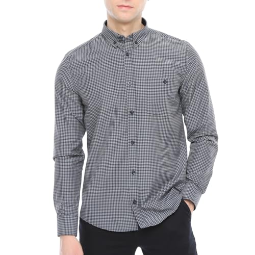 Xact Herren Langarmhemd mit Gingham-Karo, Button-Down-Kragen, Normale Passform (Grey/Navy) XL von Xact