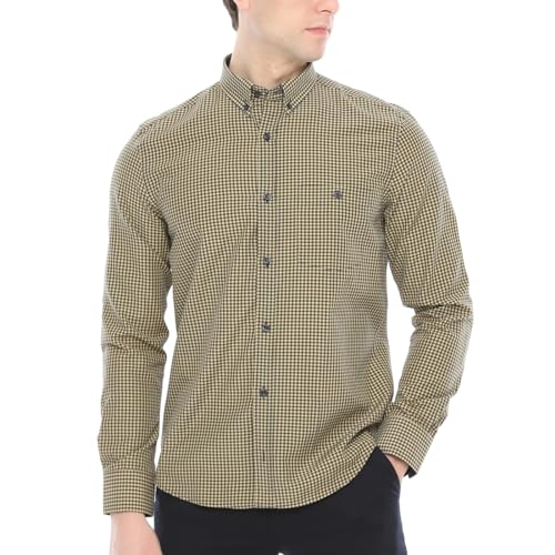 Xact Herren Freizeithemden 'Gingham' Kariert Polokragen Langarm (Mustard/Navy) L von Xact