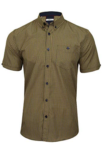 Xact Herren Kurzarmhemd mit Gingham-Karo, Button-Down-Kragen, Normale Passform (Mustard/Navy) XL von Xact