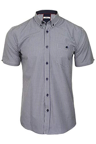 Xact Herren Kurzarmhemd mit Gingham-Karo, Button-Down-Kragen, Normale Passform (Navy/White) M von Xact