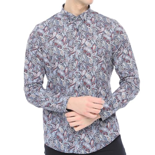 Xact Herren Paisleymuster Langarmhemd - Slim Fit (Blue Red) L von Xact