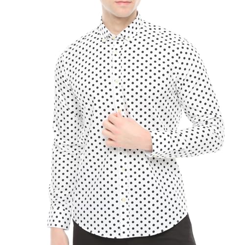 Xact Herren Freizeithemden Polka Dot Polokragen Langarm (White/Black) XXXL von Xact