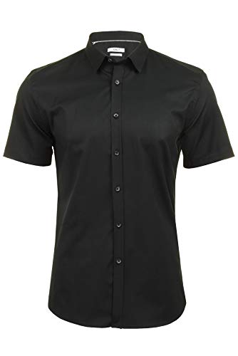 Xact Herren Freizeithemden 'Poplin Stretch' Unifarben Polokragen Kurzarm (Black) L von Xact