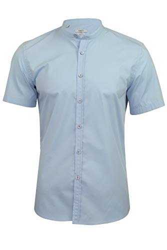 Xact Herren Popeline Grandad-Mandarinkragen Kurzarmhemd (Sky Blue) L von Xact