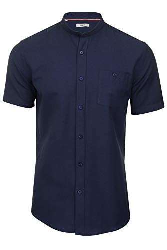 Xact Herren Oxford Grandad-Mandarinkragen Kurzarmhemd (Dark Navy) L von Xact