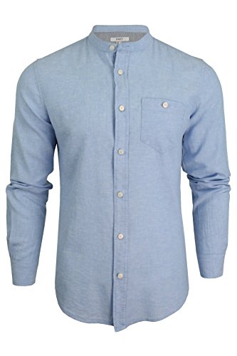 Xact Herren Leinen Grandad-Mandarinkragen Langarmhemd (Blue) XXXL von Xact