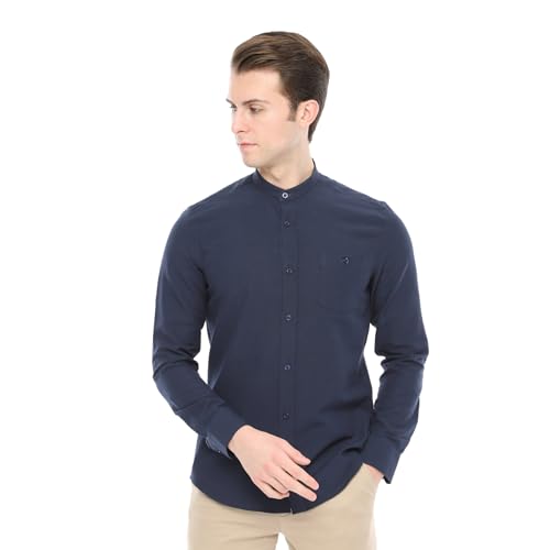 Xact Herren Oxford Grandad-Mandarinkragen Langarmhemd (Dark Navy) M von Xact