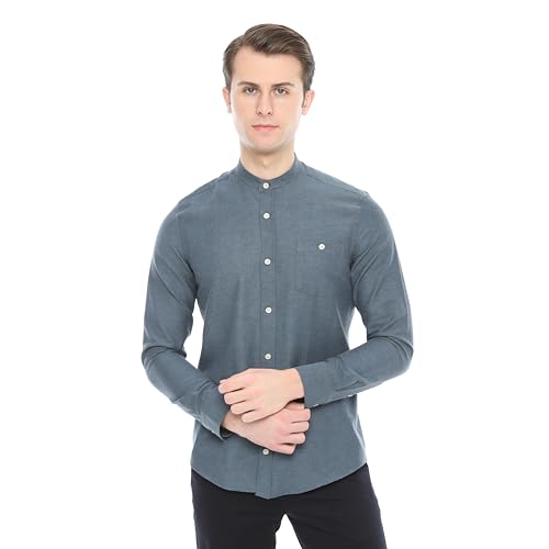 Xact Herren Freizeithemden Unifarben Polokragen Langarm (Denim Blue) L von Xact