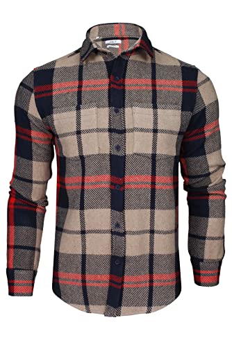 Xact Herren Hemd aus schwerem Flanell im Karierten Holzfällerstil - Langarm, Normale Passform (Navy/Brown) XXL von Xact