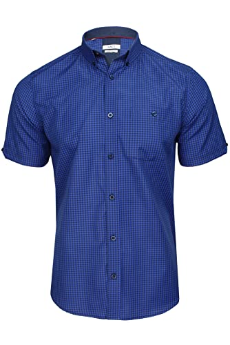 Xact Herren Kurzarmhemd mit Gingham-Karo, Button-Down-Kragen, Normale Passform (Electric/Navy) XL von Xact