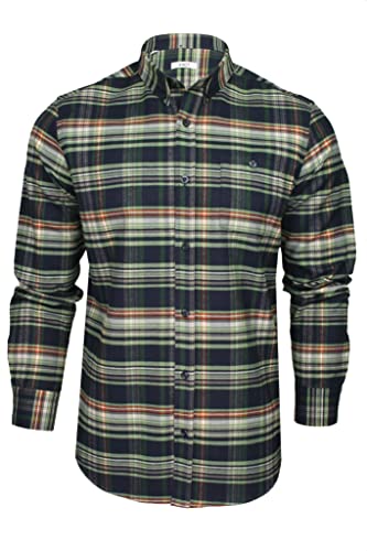 Xact Herren Langarmhemd im Tartan-Karo-Check mit Button-Down-Kragen, Normale Passform (Navy/Khaki) L von Xact