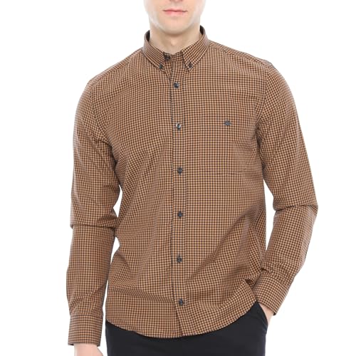 Xact Herren Langarmhemd mit Gingham-Karo, Button-Down-Kragen, Normale Passform (Apricot/Navy) XXL von Xact