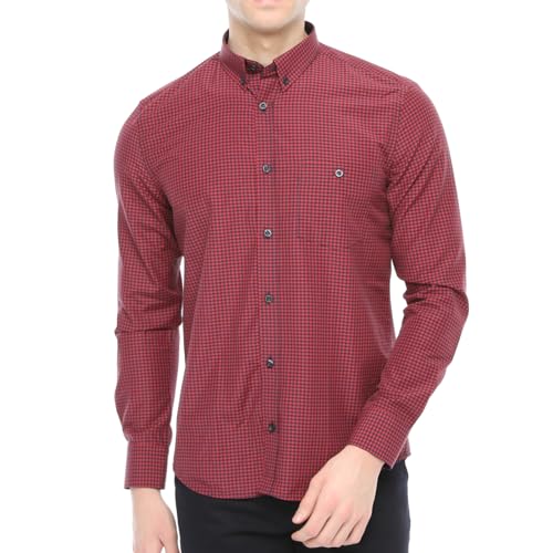 Xact Herren Langarmhemd mit Gingham-Karo, Button-Down-Kragen, Normale Passform (Chilli Red/Navy) L von Xact