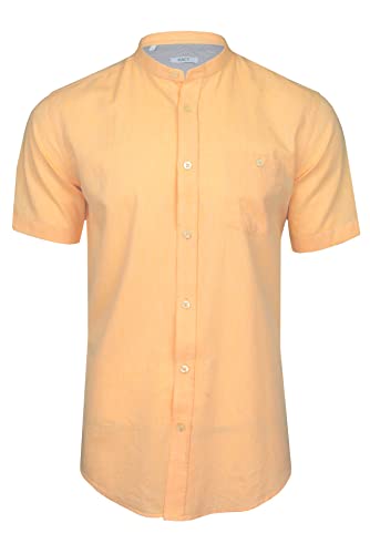 Xact Herren Leinen Grandad-Mandarinkragen Kurzarmhemd (Sun Bleached Yellow) XXXL von Xact