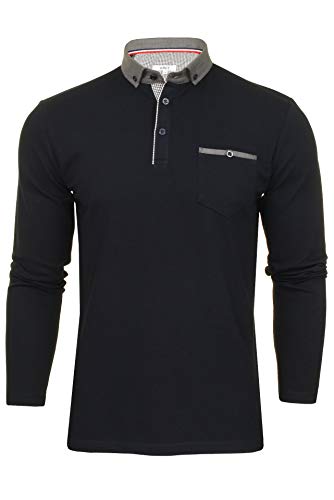 Xact Herren Langarm Piqué-Poloshirt aus Baumwolle mit Chambray-Button-Down-Kragen (Navy) L von Xact