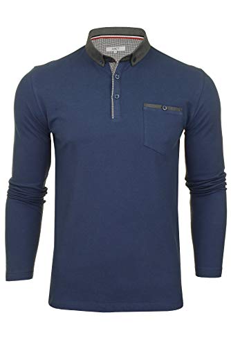 Xact Herren Langarm Piqué-Poloshirt aus Baumwolle mit Chambray-Button-Down-Kragen (Vintage Blue) XXL von Xact