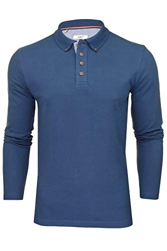 Xact Herren Langarm-Poloshirt, 100% Baumwolle Piqué, Slim Fit, Kontrast-Button-Down-Kragen (Vintage Blue) L von Xact