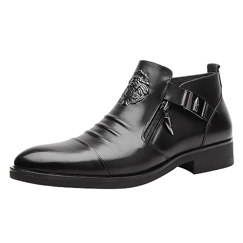 Business Schuhe Herren Außenhandel Herren Geprägter Doppelseitiger Reißverschluss Europa Und Die Vereinigten Staaten Stiefeletten Herrenstiefel Lederschuhe Schuhe Herren Business Schuhe (Black, 45) von Xbemkste