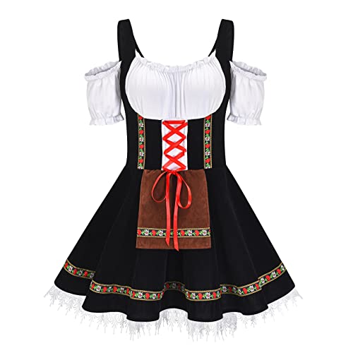 Dirndl Damen 3 Teilig - Trachtenkleid Dirndlkleid Trachten Kleid + Dirndlbluse+Schürze Grosse Grössen Dirndel Trachtenmode Dirndl & Dirndl-Sets für Frauen Mädchen Oktoberfest Outfit (#2-Black, M) von Xbemkste