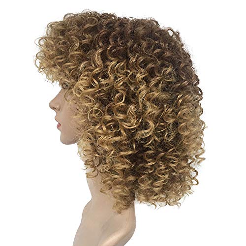 Perücke Damen Festival Zubehör Synthetisches Frauenhaar Blondes kurzes Haar für Perücken Schwarze synthetische lockige Haarperücke Wig Festival Zubehör Party Gadgets (Gold, One Size) von Xbemkste