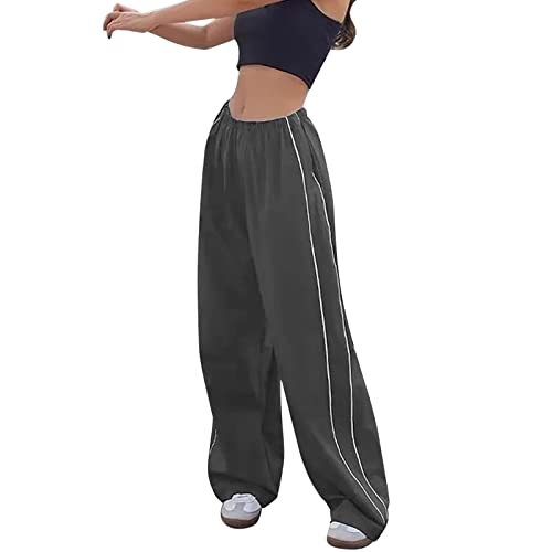 Hosen Damen, Damen Fallschirmhosen Baggy Cargohose Y2K Track Pants Teenager Mädchen Elastische Taille Weite Bein Jogginghose Oversize Lose 90er E-Girl Streetwear Parachute Pants von Xbemkste