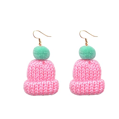 Weihnachtsohrringe Ohrringe Weihnachten Weihnachtssimulation Kreative Ohrringe Ohrringe Niedliche Wolle Wollknäuel Strickmütze Ohrringe Ohrhaken Geschenke für Frauen Ohrringe Silber (Pink, One Size) von Xbemkste