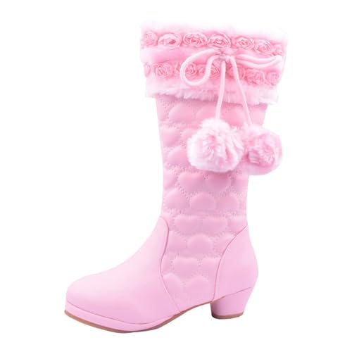 Winterstiefel Mädchen Chelsea Boots Mädchen Damenschuhe, dicker Absatz, hohe Stiefel, modischer, bequemer Samt und warme Prinzessinnenstiefel Reitstiefel Kinder Mädchen Winterschuhe Kinder (Pink, 34) von Xbemkste