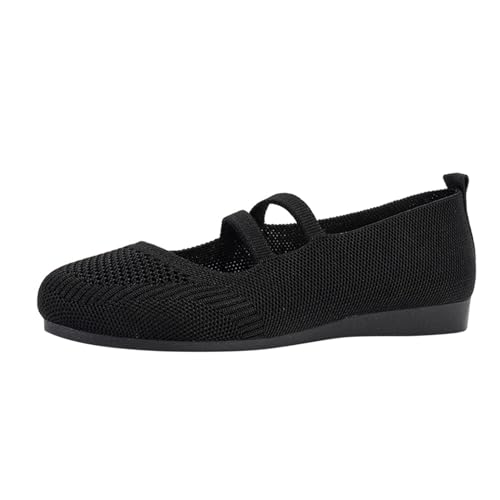 Xbemkste Ballerina Schuhe Damen, Frühling Sommer Flache Freizeitschuhe, Runde Zehe Leichtes Fliegendes Mesh Atmungsaktiv Walkingschuhe, Flache Schuhe Ballerinas Damen (Black-B, 41) von Xbemkste