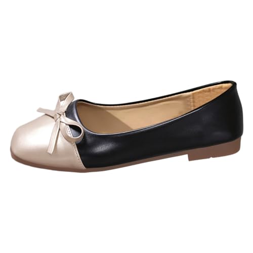 Xbemkste Damen Ballerinas, Quadratischer Zehenkappe flach Schuhe, Bequeme Ballettschuhe mit Schleifenbesatz, Elegante Abendschuhe,Walking Schuhe weiche (Black, 39) von Xbemkste