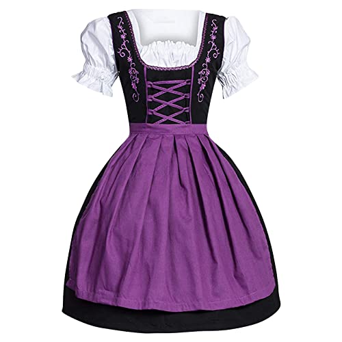 Xbemkste Festival Outfit Damen - Damen Dirndl Kleid, Große Größen Eckigem Ausschnitt Kurzarm Kleider, Retro Drucken Minikleid mit Schürzen, Renaissance Kleid für Traditionelle Festtracht von Xbemkste