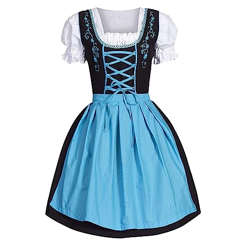 Xbemkste Festival Outfit Damen - Damen Dirndl Kleid, Große Größen Eckigem Ausschnitt Kurzarm Kleider, Retro Drucken Minikleid mit Schürzen, Renaissance Kleid für Traditionelle Festtracht von Xbemkste