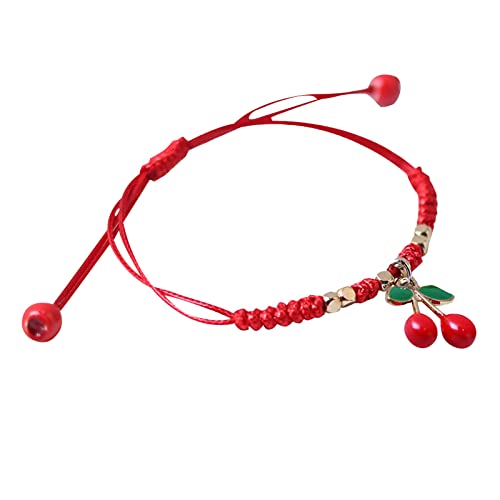 Xbemkste Geschenke für Frauen Rote Schnur Paar Armband Weiblich Diy Erdbeere Kirsche Handschnur Zopf Boudoir Kinder Student Geschenk Schmuck Geschenke zur Hochzeit (B, One Size) von Xbemkste