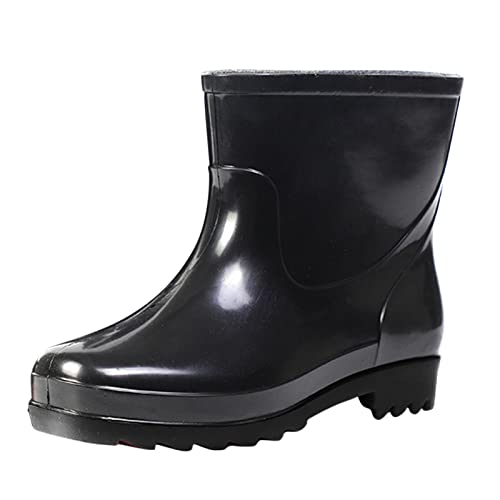 Xbemkste Gummistiefel Damen Damenstiefel Kurze Regenstiefel für Damen knöchelwasserdichte Regenstiefel Slip-on-Gartenstiefel-Gummischuhe Stiefel Damen Gummistiefel Damen (Black-b, 41) von Xbemkste