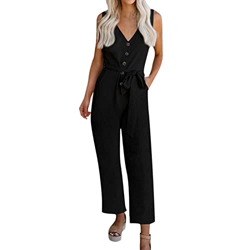 Xbemkste Jumpsuit Damen Sommer, Schmale Passform Jumpsuits für Damen, Damen Sommer Ärmellos Jumpsuit Overall Lang Hosenanzug Casual Romper für Business von Xbemkste