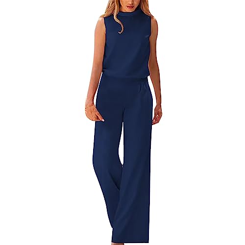 Xbemkste Jumpsuit Damen Sommer - Schmale Passform Jumpsuits für Damen, Damen Sommer Ärmellos Jumpsuit Overall Lang Hosenanzug Casual Romper für Business von Xbemkste