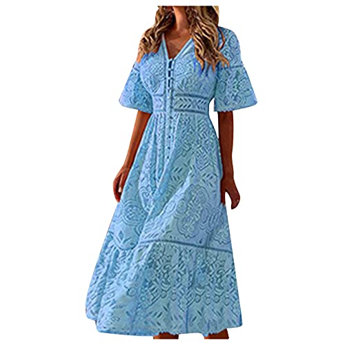 Xbemkste Sommerkleid Damen, V-Ausschnitt ärmellose Strandkleid für Mädchen Teenager Frauen, Sexy Boho Freizeitkleid für Tägliches Leben von Xbemkste