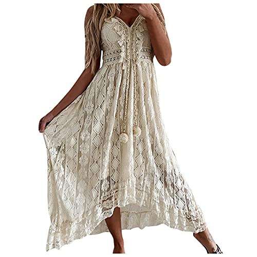 Xbemkste Sommerkleid Damen, V-Ausschnitt ärmellose Strandkleid für Mädchen Teenager Frauen, Sexy Boho Freizeitkleid für Tägliches Leben von Xbemkste