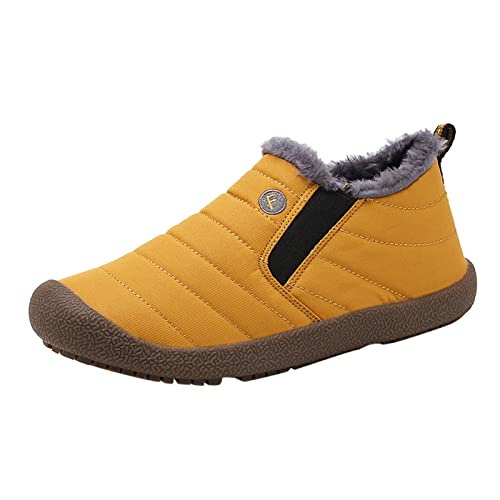 Xbemkste Winterschuhe Damen Mode Winter Damen Schneestiefel Flach Weicher Boden Rutschfester Warmer und bequemer Slip On Einfarbig Einfacher Stil Hohe Schuhe Damen (Yellow, 40) von Xbemkste