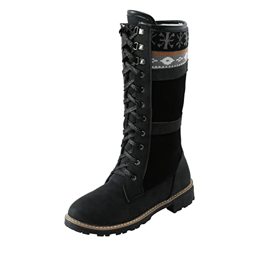 Xbemkste Winterstiefel Damen Frauen Mitte Wade Stiefel Herbst und Winter Mode Außenhandel Niedriger Absatz Bequeme Retro Stiefel Damen Boots (Black, 39) von Xbemkste