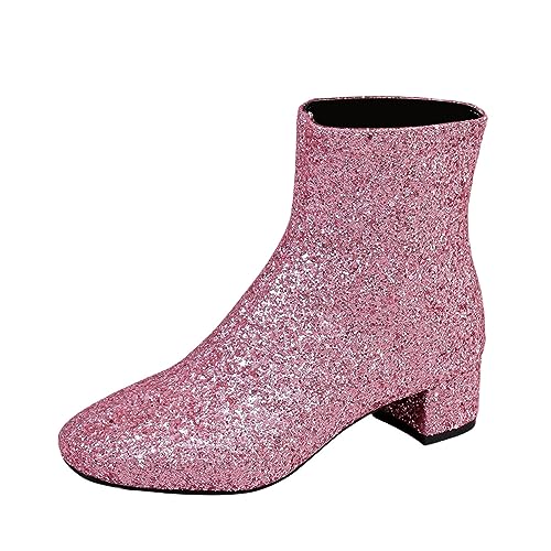 Xbemkste glitzer schuhe damen pailetten high heels glitzer stiefeletten damen glitzer stiefel damen glitzerschuhe für damen winterstiefel damen stiefeletten damen boots damen (D1-Pink, 37) von Xbemkste