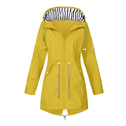 XeonZkne Regenjacke Damen, Damen Wasserdicht Atmungsaktiv Regenjacke Große Größen Regenmantel Leicht Jacke Windbreaker Mit Kapuze Softshelljacke Fahrradjacke Funktionsjacke Outdoorjacke (Yellow, XL) von XeonZkne