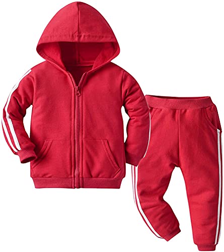 Kinder Unisex Jogginganzug für Mädchen und Jungen Kleidung Set aus Langarm Kapuzenpullover und Hose Sportanzug Trainingsanzug Frühling/Sommer (Rot, 120) von XinCDD