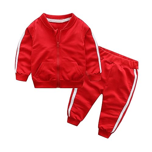 Kinder Unisex Jogginganzug für Mädchen und Jungen Kleidung Set aus Langarm Kapuzenpullover und Hose Sportanzug Trainingsanzug Frühling/Sommer (Rot - Kein Hut, 2 Jahre) von XinCDD