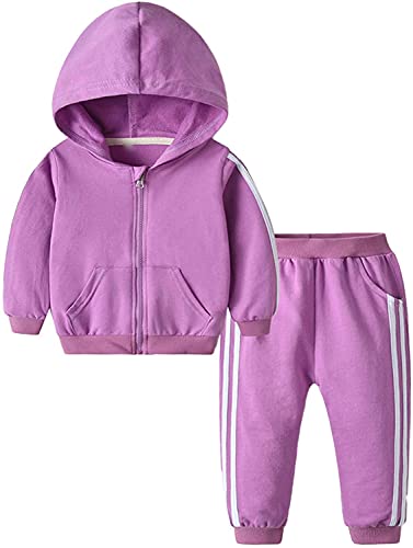 Kinder Unisex Jogginganzug für Mädchen und Jungen Kleidung Set aus Langarm Kapuzenpullover und Hose Sportanzug Trainingsanzug Frühling/Sommer (Violett, 120) von XinCDD