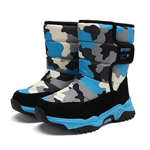 Unisex Kinder Schneestiefel Warm Innenfutter Winterstiefel Winter Winterschuhe Snowboots für Jungen Mädchen Wasserdicht, Rutschfest Blau 27 von Xinghuanhua