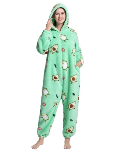 Xinlong Jumpsuit Damen Kuschelig Schlafanzug Erwachsene Avocado Overall Cosplay Kostüm Unisex mit Kapuze Taschen Cosplay Tierkostüm Karneval Herren von Xinlong